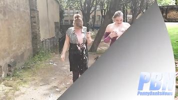 Newsreaders Misha Mayfair and Penny Banks Public Sploshing