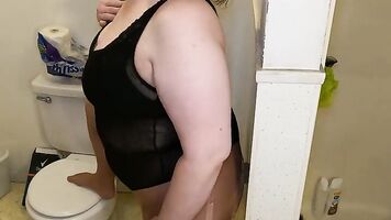 Taracarider Takes Toy on Wall in Butt in Bathroom.